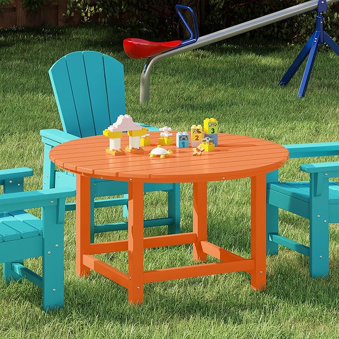 Costaelm Kids Dinner Table, Toddler Play Desk Student Desk Outdoor Childrens Picnic Tables for Children Arts & Crafts, Snack Time, Multi-Activity Table for Ages 2-8 in Home/Outside, Orange