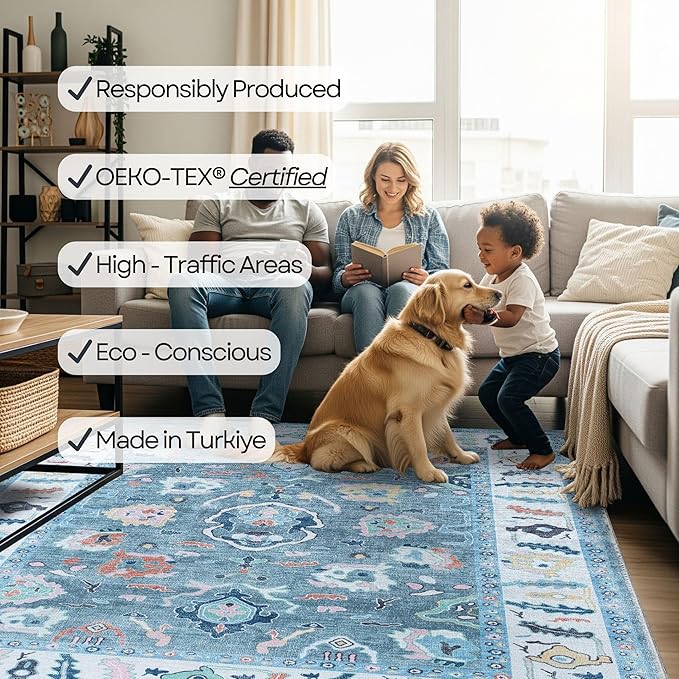 Fame Rugs Teal Modern Oushak Rug 2'6"x13, Vintage Turkish Colorful Oriental Antique Inspired Long Runner Rugs, Luxury Living Room Bedroom (995T, 2'6" x 13')