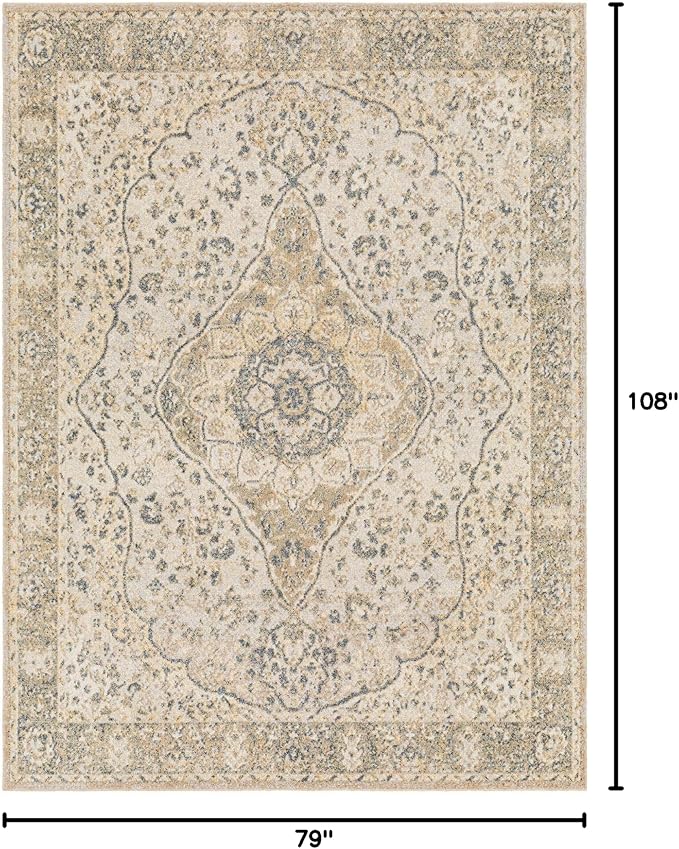 Mark&Day Washable Rugs, 6x9 Eminence Traditional Camel Area Rug, Brown Beige Yellow Carpet for Living Room, Bedroom or Kitchen (6'7" x 9', Machine Washable)