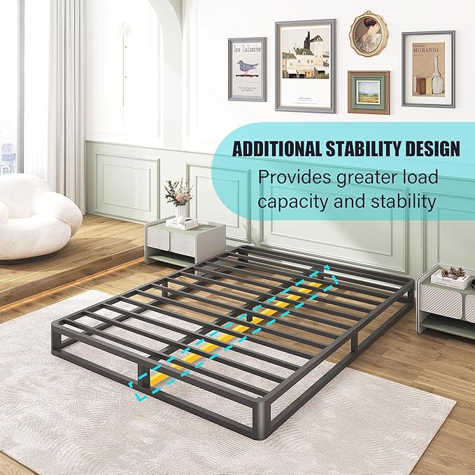 Upgrade Anti Bending and Round Corner Legs 6 inch Metal California King Bed Frame 3500 LBS Heavy Steel Slats Support Platform Bed Frames No Box Spring Needed Platform Noise Free Easy Assembly