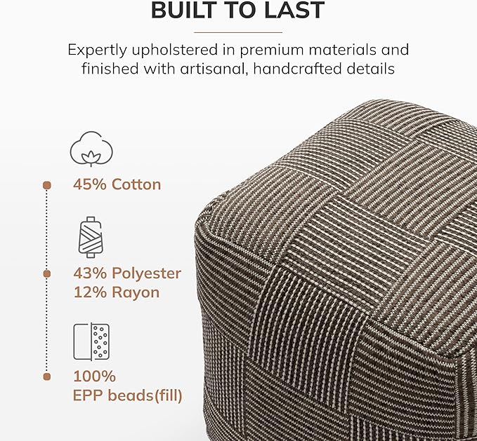 Anji Mountain 100% Handmade & Handcrafted Comfortable Home Décor Pouf Ottoman Footrest for Living Room, Bedroom, Nursery, Kidsroom, Patio Furniture - (20" x 20" x 20" - Mocha Bisque)
