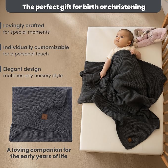 Baby Soft Knitted Blanket - Soft & Breathable - Oeko-Tex Certified - Lightweight & Cuddly - Perfect for Newborns, Toddlers, Cot, Pram & Baby Room (Graphite)