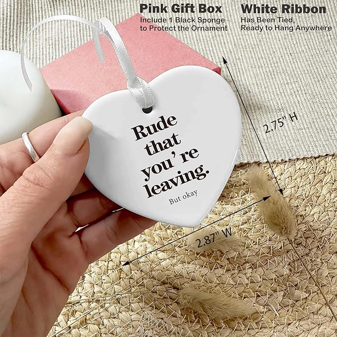 Heart Shaped Christmas Ornament-Funny Colleague Farewell Retirement Gift for Coworker Boss Leader Rude That You’re Leaving Keepsake with Gift Box