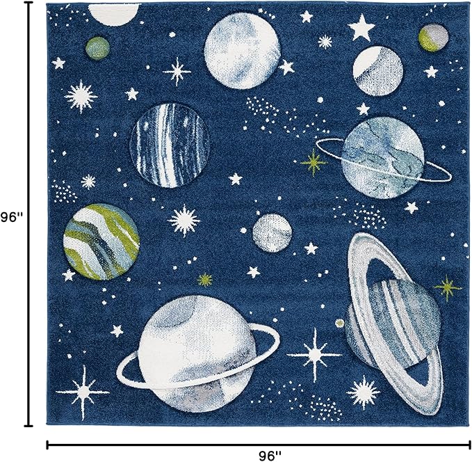 SAFAVIEH Carousel Kids Collection Area Rug - 8' Square, Navy & Ivory, Non-Shedding & Easy Care, Ideal for High Traffic Areas for Boys & Girls in Playroom, Nursery, Bedroom (CRK103N)