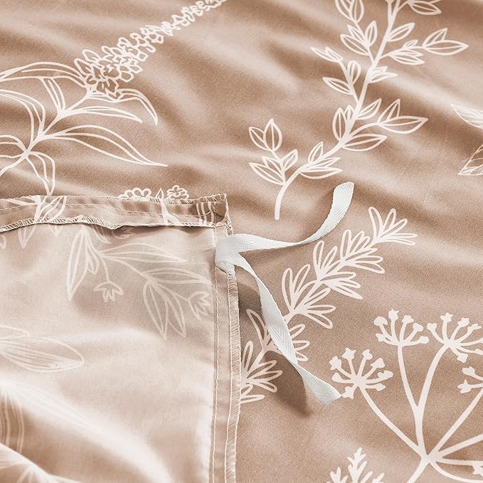 MUXHOMO Duvet Cover Queen Size, Reversible Floral Rosy Gold Duvet Cover Set with Zipper Closure, 3 Pieces Botanical Patterns Soft Microfiber Bedding Set with 4 Ties (90"x90", 2 Pillow Cases)