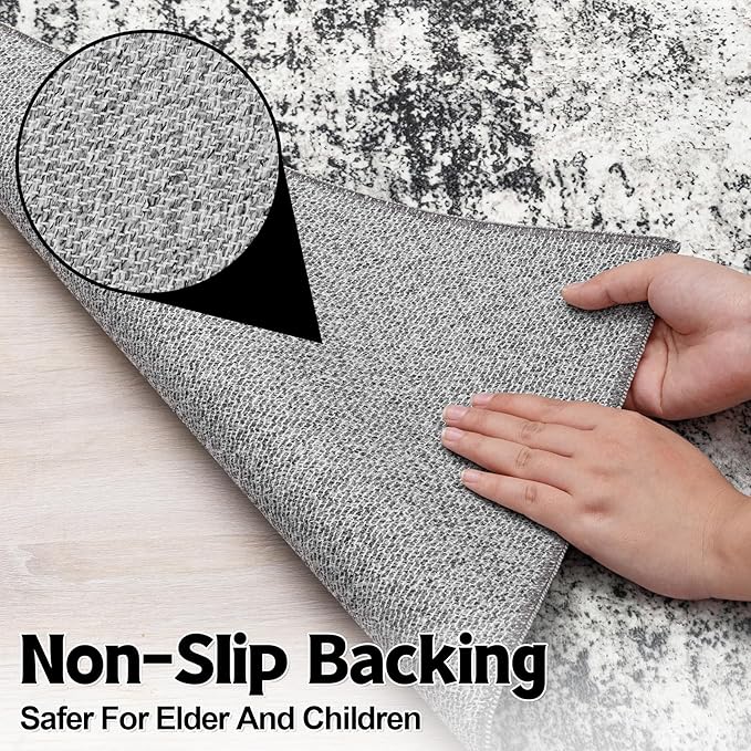 Area Rug 2x3 Washable Rug: Soft Small Entryway Rug with Anti-Slip Backing Non-Shedding Stain-Resistant Abstarct Modern Carpet for Kitchen Bedroom Indoor Front Entrance- Black