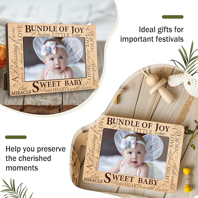 First Christmas Baby Picture Frame - Sweet Baby Gender Reveal Decorations and Baptism Gifts for New Mom Grandparent Pregnancy Announcement Newborn Nursery 4 X 6 Inch Picture Frame - A09