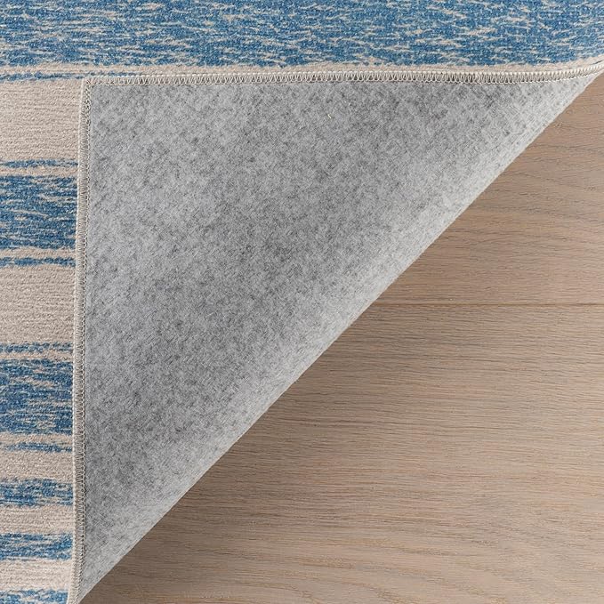 Dash & Albert Vion Blue Machine Washable Rug, 4 X 6 Feet, Blue/Grey Stripe Pattern