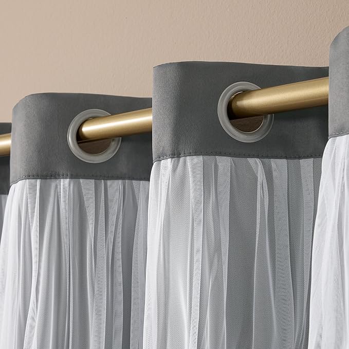 TOWN & COUNTRY LUXE Talia Double Layer Indoor Curtains, Sheer and Room Darkening Blackout, Grommet Top, Energy Efficient, 2-Pack Set, 52"x120", Black Pearl