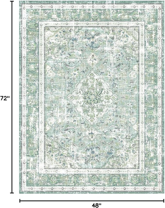 Vhong Boho Area Rugs Vintage Washable Modern Neutral Large Carpet Sage Green 4×6 High Traffic Rugs for Dinning Room Living Room Bedroom Farmhouse Non Slip