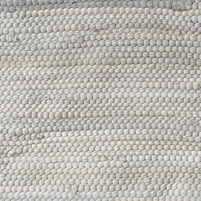 LR Home Gray Bordered Transitional Hand-Loomed All-Natural Cotton Pouf with Jute Braid | Farmhouse Cube Foot Rest for Bedroom & Living Room Decor | 18 x 18 x 18 Stuffed Ottoman for Seating