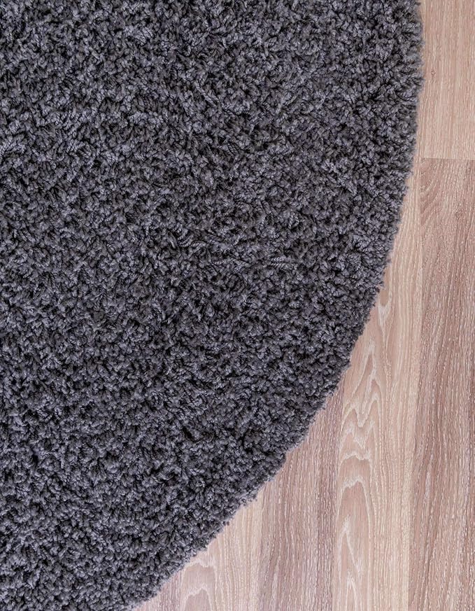 Unique Loom Solid Shag Collection Area Rug (10' 2" Round, Graphite Gray)