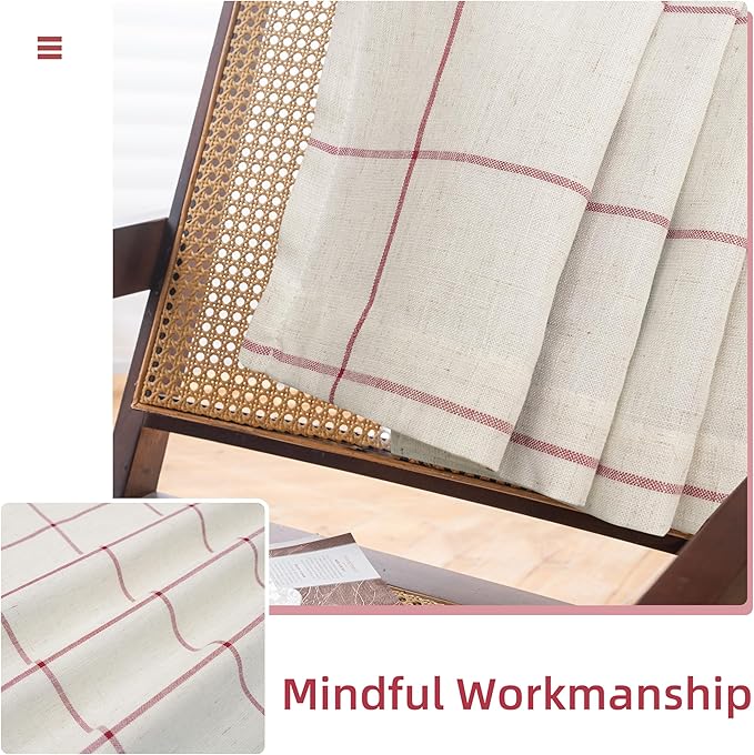 DriftAway 2 Panels 100% Blackout Windowpane Plaid Linen Curtains Double Layer Drapes for Bedroom 102 Inches Long Farmhouse Thermal Insulated 3.25 Inch Rod Pocket Back Tab for Living Room Red