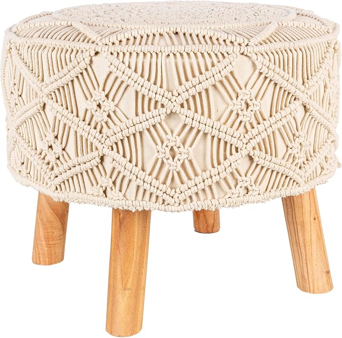 Mark&Day Pouf Ottoman, Oulu Cream Round Pouf Foot Rest Furniture Piece for Living Room, Bedroom and Boho Home Decor (16"x20"x20")