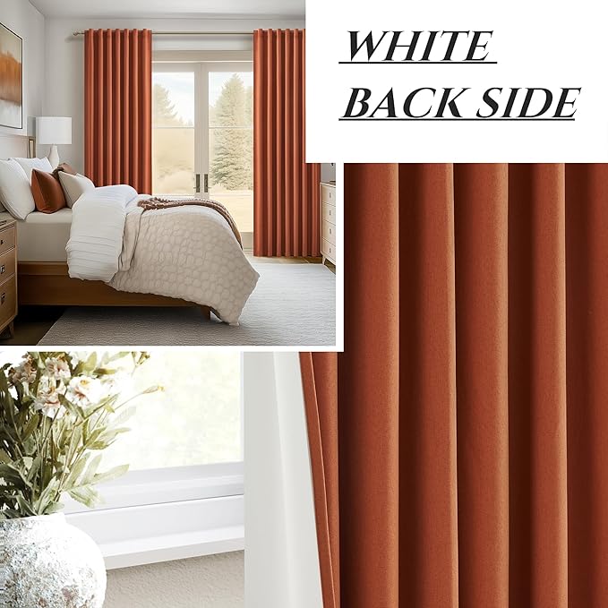 Fall Burnt Orange Curtains Blackout 96 Inches Long 2 Panels Set,Terracotta Autumn Color Decor Retro for Living Room/Bedroom Antique Copper Rust Boho 70s Window Pleated Linen Drapes Thermal (W50"xL96")