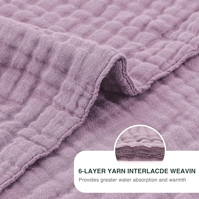 Love's cabin 6 Layer 100% Cotton Muslin Blanket, 50"x60" Throw Muslin Blanket for Couch Bed, Lightweight and Breathable Cotton Gauze for Adult, Lavender
