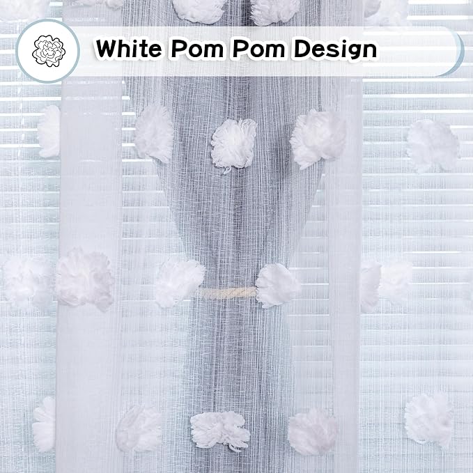 MYSKY HOME 72 Inches Long Curtains for Bedroom Dusty Blue Blackout Curtains Pom Pom White Sheer Curtains for Boys Room Double Layer Toddler Bedroom Grommet Room Darkening Window Panels 52 x 72 Inch