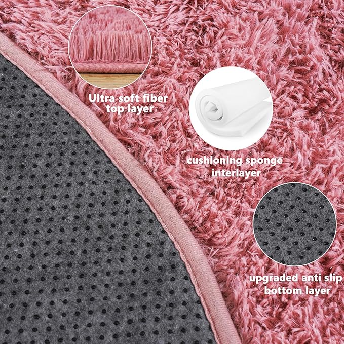 6‘x6’ Blush Round Rugs for Girls Bedroom, Ultra Soft Fluffy Circle Rug for Kids Room, Cute Shag Rugs for Living Room Playroom Tent Castle Home Decor Rug