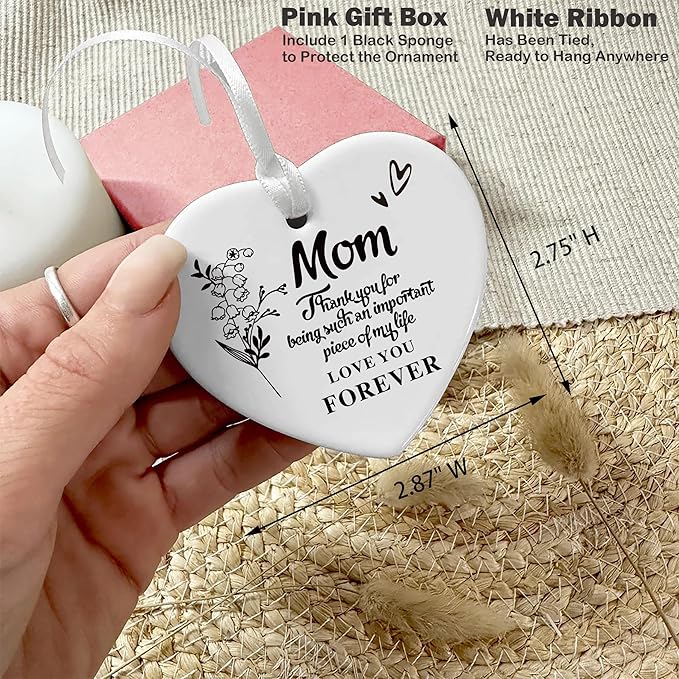 Heart Shaped Christmas Ornament-Mother’s Day Birthday Wedding Thanksgiving New Year Gift for Mom New Mom Mother-in-Law Bonus Mother-Appreciation Keepsake for Mama
