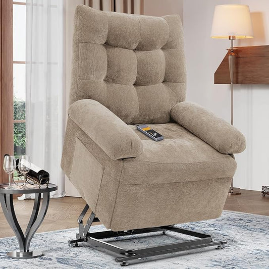 Power Recliner Chair for Elderly, Lift Chairs Triple Motor with Infinite Position, Seniors Electric Stand Assist, Single Sofa with Side Pockets for Living Room, Beige-Brown