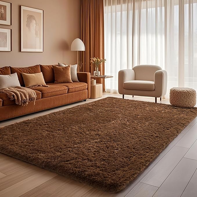 Ophanie Chocolate Brown Rugs for Bedroom Living Room, Fluffy Fuzzy Furry Carpet, Plush Soft Shaggy Bedside Indoor Floor 4x6 Area Rug for Kids Girls Boys Baby Teen Dorm Nursery Home Decor Aesthetic