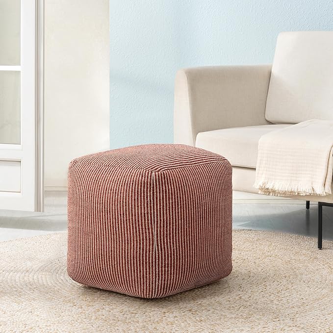 Anji Mountain 100% Handmade & Handcrafted Comfortable Home Décor Pouf Ottoman Footrest for Living Room, Bedroom, Nursery, Kidsroom, Patio Furniture - (20" x 20" x 20" - Teak)