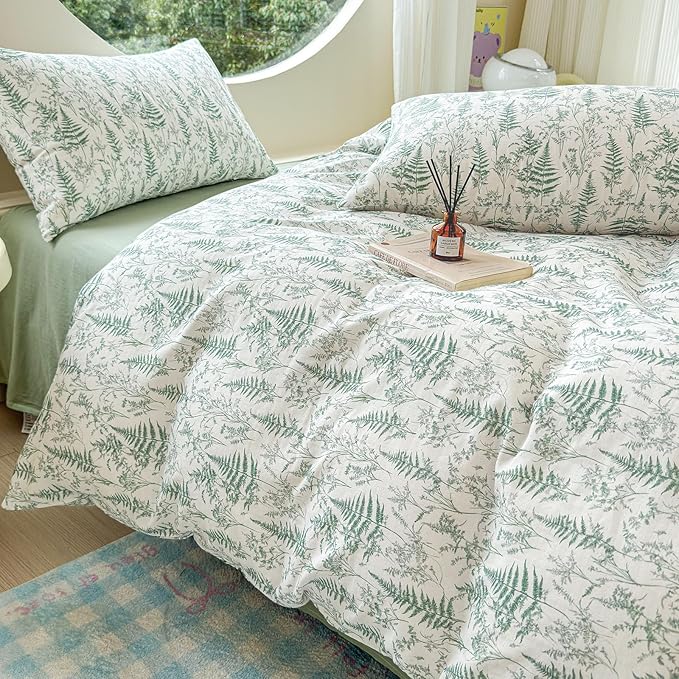 LifeTB Muslin Duvet Cover Twin XL 100% Cotton Botanical Floral Comforter Cover Ultra Soft Cottagecore Bedding Set Lightweight Linen Feel Textured Breathable Gauze Duvet Cover with 2 Pillowcases
