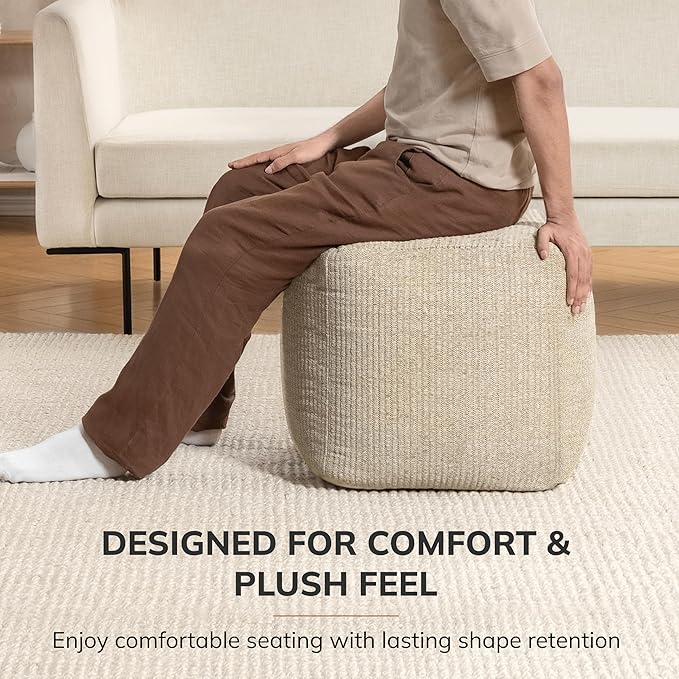Anji Mountain 100% Handmade & Handcrafted Comfortable Home Décor Pouf Ottoman Footrest for Living Room, Bedroom, Nursery, Kidsroom, Patio Furniture - (20" x 20" x 20" - Natural)