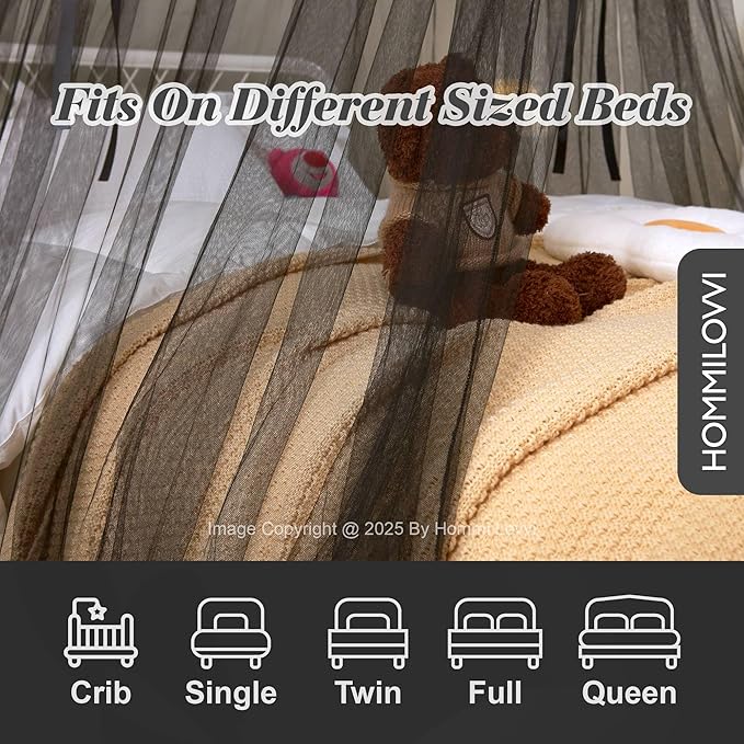 Boys Bed Canopy with Stars Lights, Kids Canopy Bed Curtains for Twin, Full, Queen Size Bed Hanging Canopy for Bedroom Decor, Kids Adult Sheer Canopy Curtain (Black)