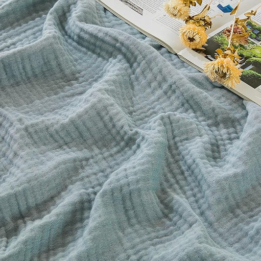 EMME Cotton Muslin Queen Blanket Bed Layering Bedspread Coverlet Breathable Gauze Soft Lightweight (Heather Teal, 90"x90")
