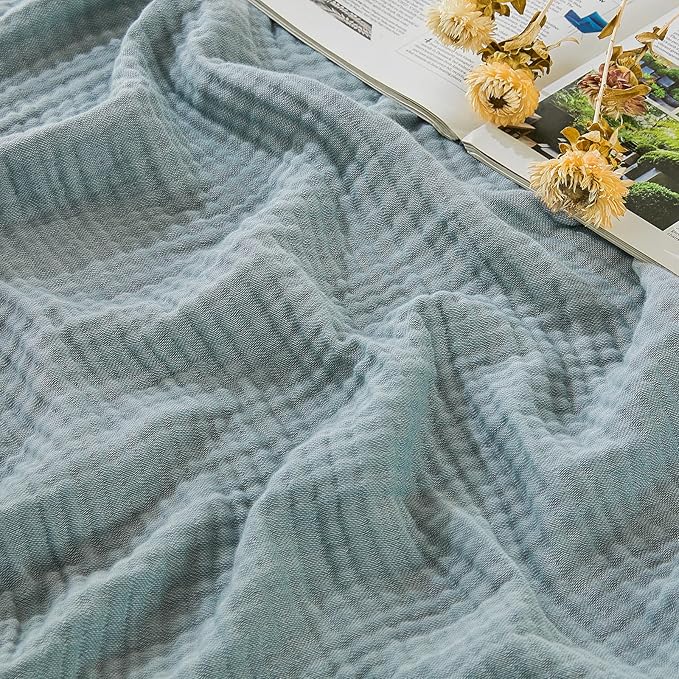 EMME Cotton Muslin Twin Blanket Breathable Gauze Soft Lightweight Blankets Adults Gifts for Women (Heather Teal, 60"x80")