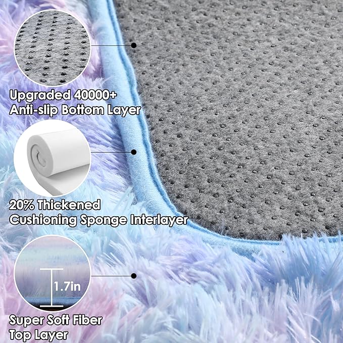 ONASAR Fluffy Area Rugs for Girls Bedroom, 4x6 Purple Rainbow Washable Bedside Rug, Indoor Cute Ultra Soft Plush Shag Floor Carpets for Nursery Kids Teen Girl Dorm Princess Room Playroom Home Decor