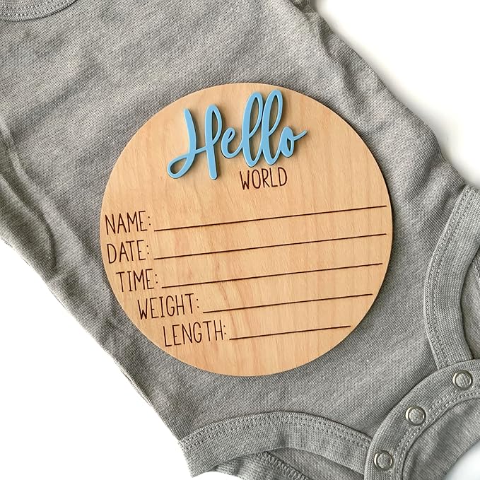 Hello World Newborn Sign, Baby Announcement Sign, Birth Announcement Sign, Hello World Nursery Sign, Baby Hospital Sign, Photo Prop for baby girl boy - (Sky Blue)