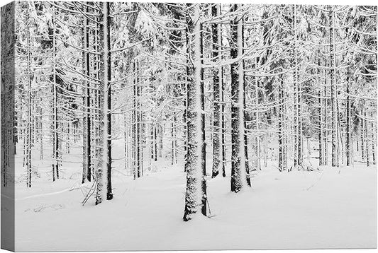 SIGNWIN Canvas Wall Art Winter Snow Covered Birch Trees on The Hillside Nature Forest Modern Art Traditional Scenic Dramatic Black and White for Living Room, Bedroom, Office - 24x36 inches
