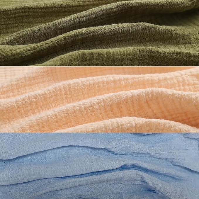 Onacosht Muslin Bassinet Sheets 3 Pack, 100% Cotton Baby Fitted Sheet 33" x 19" Compatible with Mika Micky, KoolaBaby (3 in 1), BabyBond, HARPPA and RICUTON Bedside Bassinet, Beige Green and Sky Blue
