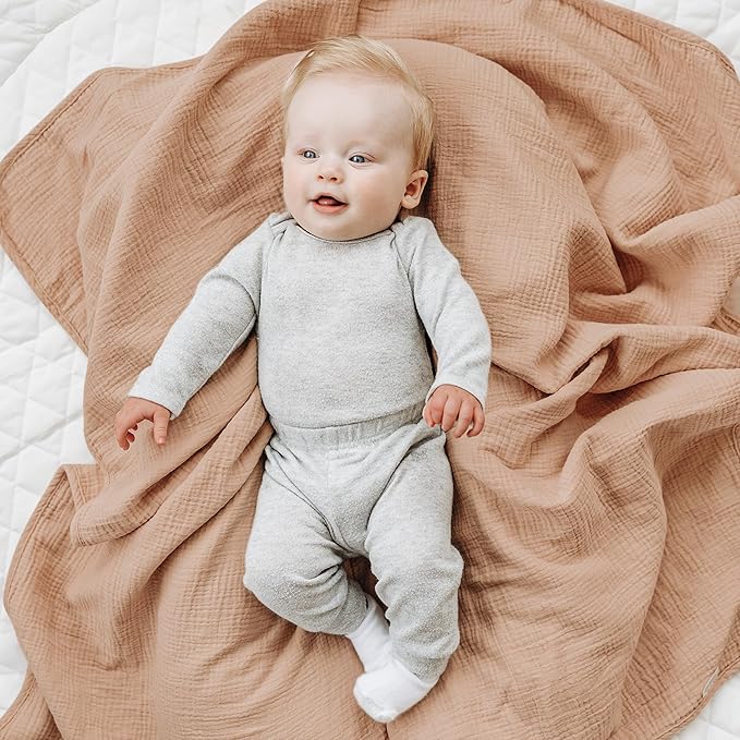 Konssy Muslin Baby Blankets for Girls Boys, 100% Cotton Crib Blanket for Infant Toddler, Super Soft and Lightweight Nursery Swaddling Wrap 40"x36" (Flourish)