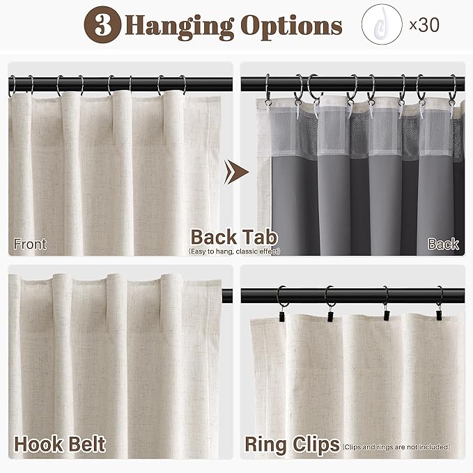 Guken Sand Linen 100% Blackout Curtains for Bedroom 108 Inches Long 2 Panels Set Textured Neutral Hook Belt Light Blocking Insulated Door Curtains for Living Room Dining Room Buff 52x108 9Ft
