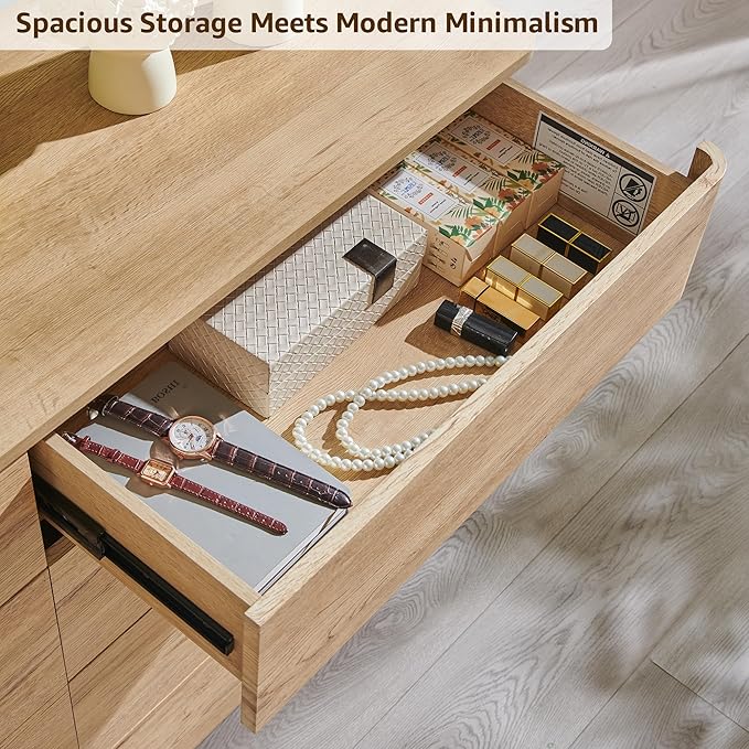 ACCOHOHO 8 Drawer Dresser for Bedroom, 52 Inch Wide Modern Chest of Drawers, Push-to-Open Wood Storgae Organizer with Large Drawers for Bedroom, Living Room, Hallway,Natural Oak
