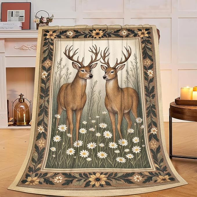Deer Blanket Rustic Country Deer Animal Hunting Elk Throw Blanket Gifts for Boys Soft Cozy Fleece Fuzzy Plush Warm Stuff Bedding Nursery Wildlife Blankets for Girls Kids Adult Men Women 40"X50"