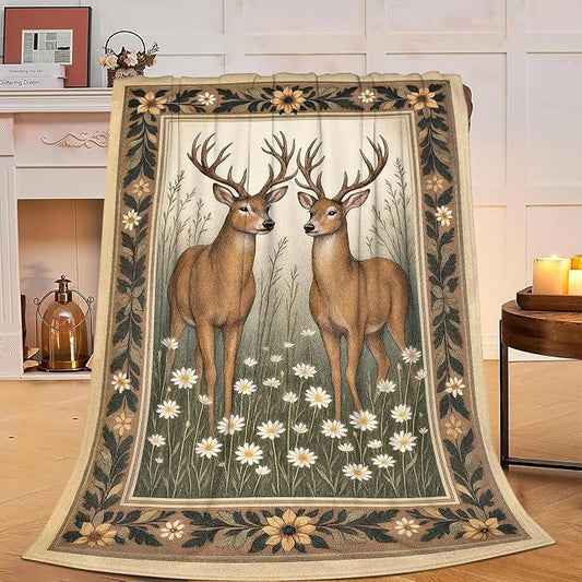 Deer Blanket Rustic Country Deer Animal Hunting Elk Throw Blanket Gifts for Boys Soft Cozy Fleece Fuzzy Plush Warm Stuff Bedding Nursery Wildlife Blankets for Girls Kids Adult Men Women 40"X50"