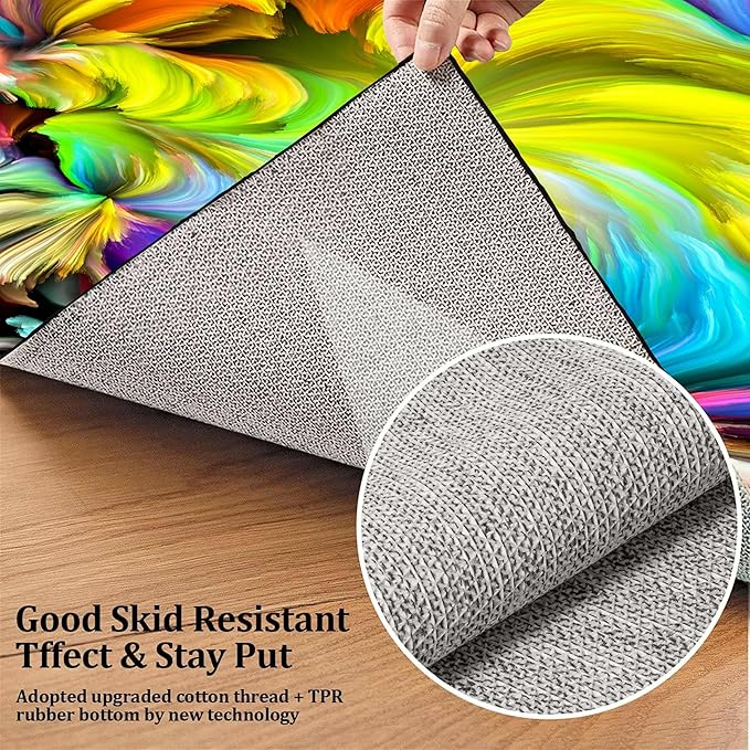 Abstract Ink Area Rugs3x5ft Modern Style Art Multicolor Paint Background Rug,Colorful Aurora Color Swirl Watercolor Wave Mats,Home Decor Machine Washable Carpet
