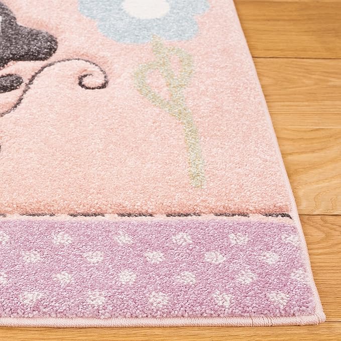 SAFAVIEH Carousel Kids Collection Area Rug - 6'7" Square, Blush Pink, Animal Design, Ideal for High Traffic Area for Boys & Girls in Playroom, Nursery, Bedroom (CRK120U-7SQ)