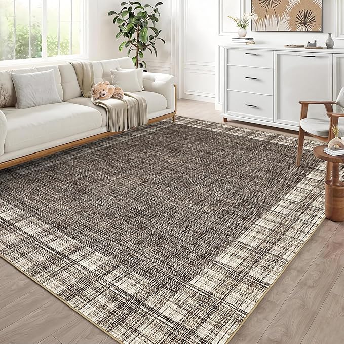 COZYLOOM 10 x 13 Extra Large Area Rug Washable Carpet Vintage Rug Anti-Fatigue Carpet for Living Room,Dining Room, Home Office, Family Room, Playroom（Brown）