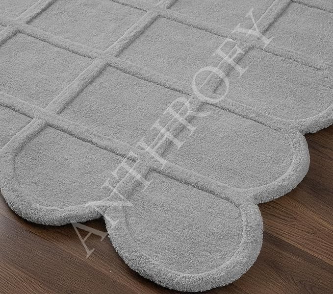 Selena Scallop Area Rug – 4’ x 6' – Handmade Wool Area Rugs – Dark Grey – Rugs for Living Room, Bedroom – Anti-Skid – Carpets with Non-Slip Natural Backing with 100% Cotton