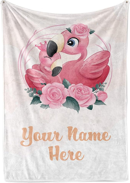 Personalized Baby Blankets with Name | Custom Flamingo Blanket for Girl and Baby Boy | Unisex Warm Soft Fleece Swaddle Blanket Minky | (Flamingo, Fleece 60"x80")