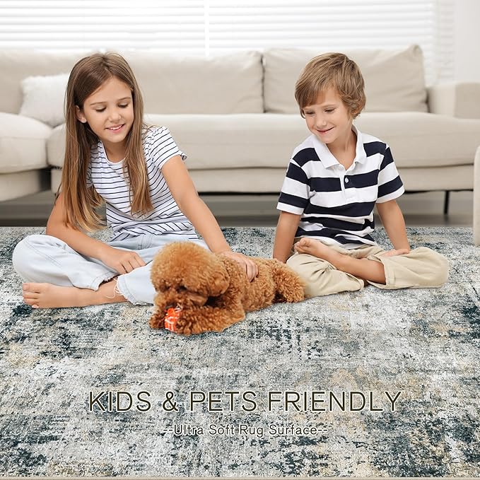 8x10 Area Rugs for Living Room Bedroom: Abstract Washable Rug with Anti-Slip Backing Non-Shedding Stain-Resistant Soft Large Carpet for Dining Room Nursery Hallway Indoor Home Office Grey Brown