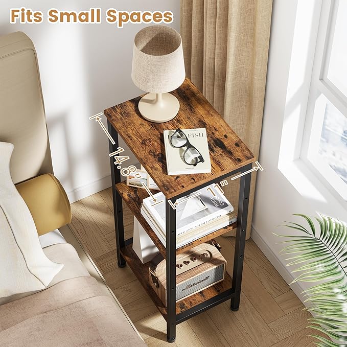 Tall Side Table Set of 2, Small Bedside Table, Accent Table Stand for Home Decor, Tall End Table for Living Room, Small Entryway Table, Office Printer Stand, Rustic Brown