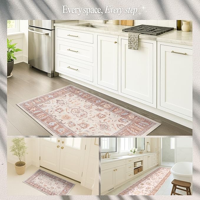 Fame Rugs Brown Modern Oushak Rug 2'6"x7', Washable Vintage Turkish Colorful Oriental Antique Inspired Foldable Small Runner Rugs, Luxury Living Room Bedroom (383BB, 2'6" x 7')