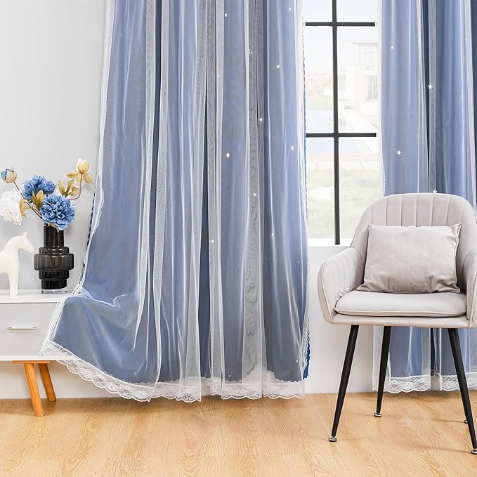 XiDi Black Out Curtains for Bedroom, Double Layer Unicorn Curtains for Kids Room, Girls Bedroom, Living Room - 84 Inches Long 2 Panel