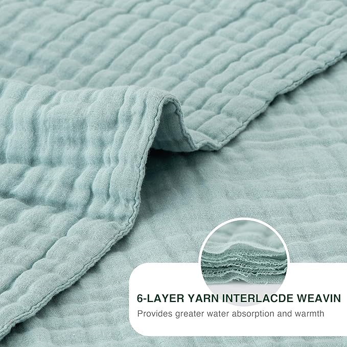Love's cabin 6 Layer 100% Cotton Muslin Blanket, 50"x60" Throw Muslin Blanket for Couch Bed, Cyan Muslin Throw Blanket, Lightweight and Breathable Cotton Gauze for Adult